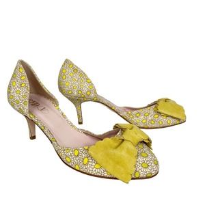 Valentino Red Heels Yellow White Daisy Sunflower Print Bow Retro Womens 39 EU 9